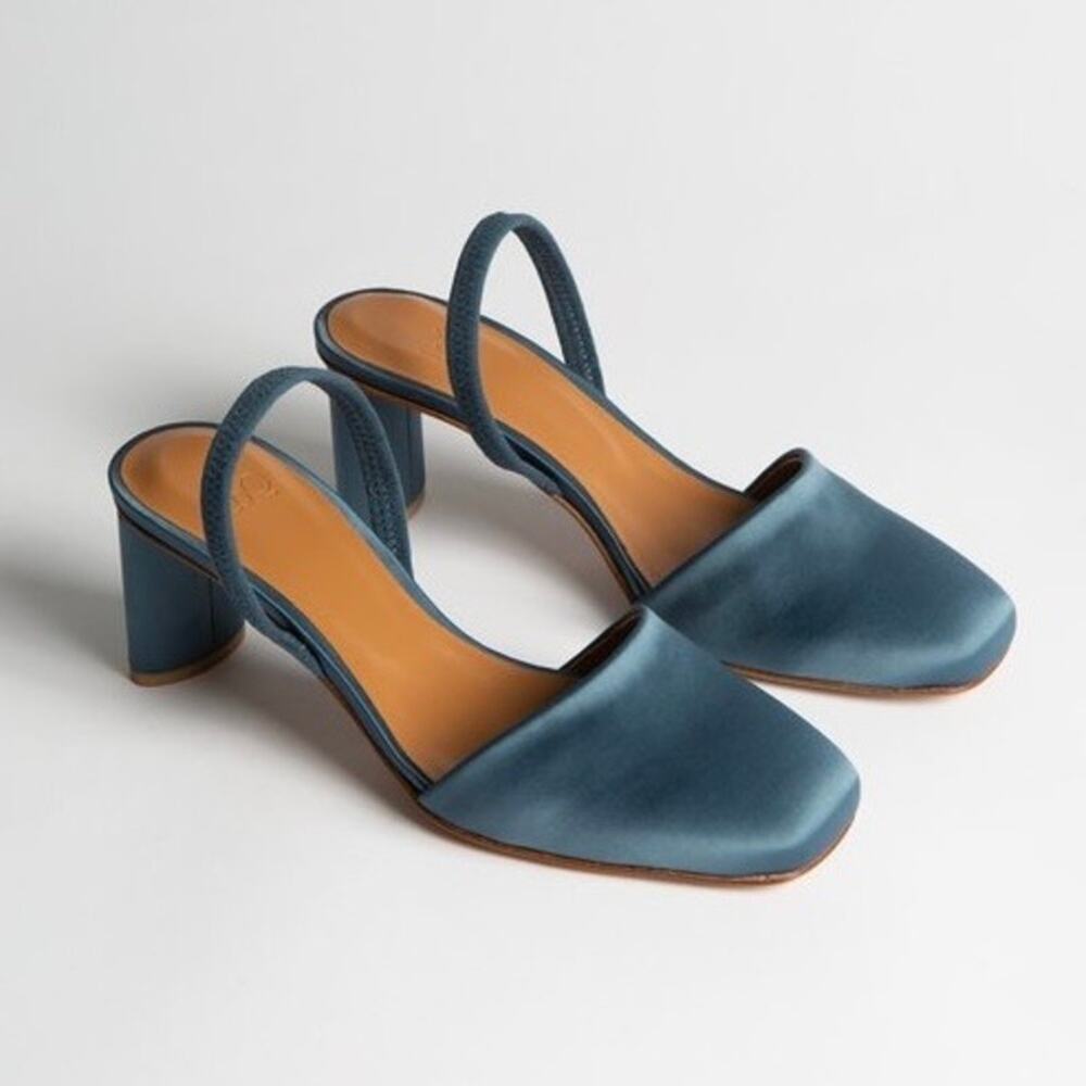 LOQ Handmade Square toe Felipa satin Slingback elastic strap Spain Sz 37/ US 6.5
